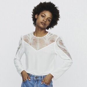 Maje white Leana lace inset blouse. Size 1 (S)